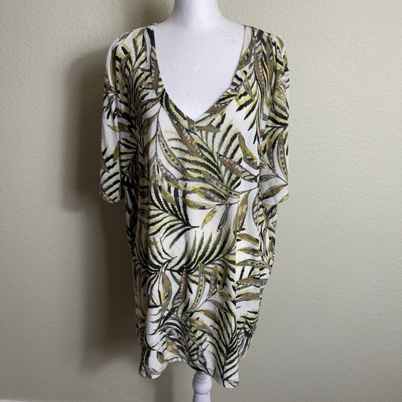 JM Collection Tops - JM Collection Women's Top Blouse Size 2X Short Sleeves Green and Brown Leaves